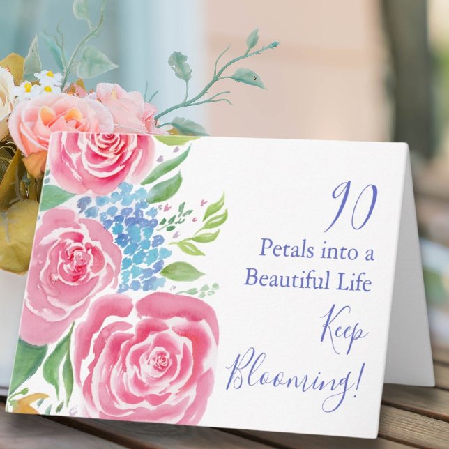 Watercolor Loose Roses  & Hydrangea 90th Birthday Card (Creator Uploaded)
