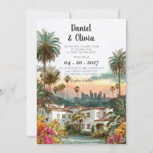 Watercolor Los Angeles Destination Skyline Wedding Invitation