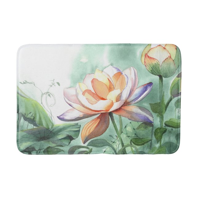 Watercolor Lotus Bath Mat (Front)