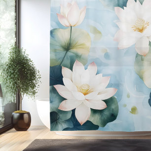 Watercolor Lotus Blossom Dreamscape Japanese Style Shower Curtain