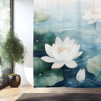 Watercolor Lotus Blossom Dreamscape Japanese Style Shower Curtain