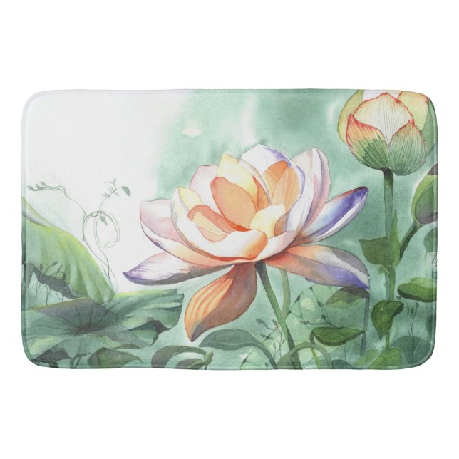 Watercolor Lotus Canvas Print Bath Mat (Front)