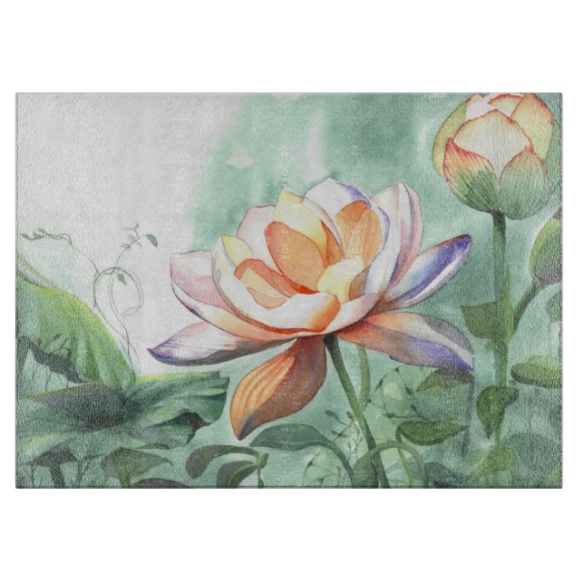 Watercolor Lotus Cutting Board (Front)