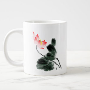 Watercolor Lotus Floral Chinoiserie Ink Wash Art Large Coffee Mug
