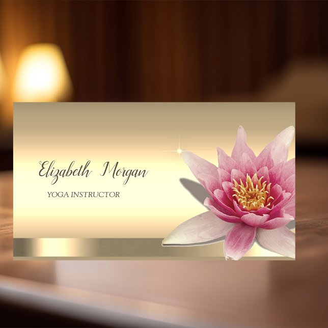 Watercolor Lotus Flower Gold Yoga Instructor Business Card (Creator Uploaded)