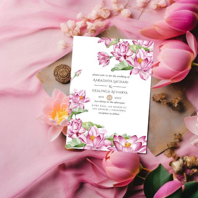Watercolor Lotus Flower Indian Wedding Invitation (Creator Uploaded)