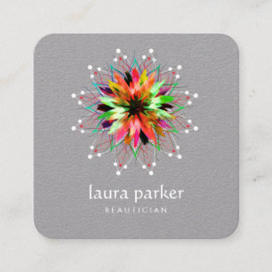 Watercolor Lotus Flower Logo Healing Massage Yoga Square Business Card