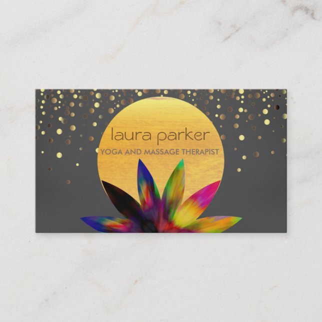 Watercolor Lotus Flower Logo Yoga Healing Health Business Card (Front)