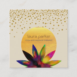 Watercolor Lotus Flower Logo Yoga Healing Health Square Business Card