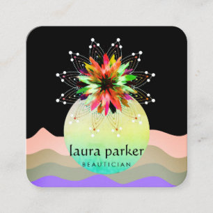 Watercolor Lotus Flower Massage Yoga Teacher Square Business Card