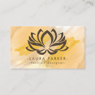 Watercolor Lotus Flower Orange Splatter Abstract Business Card