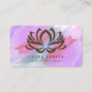 Watercolor Lotus Flower Pink Purple Splatter Business Card