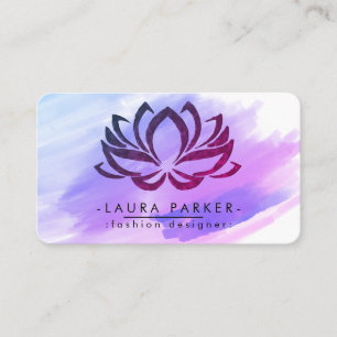 Watercolor Lotus Flower Pink Purple Splatter Yoga Business Card