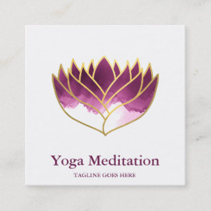 Watercolor Lotus Flower Yoga Instructor Wellness Square Business Card