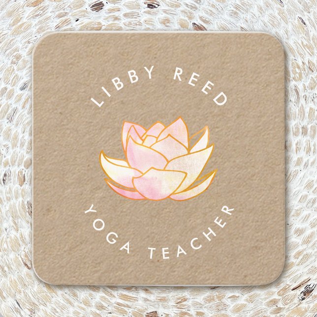 Watercolor lotus flower Yoga Teacher Square Business Card (Creator Uploaded)
