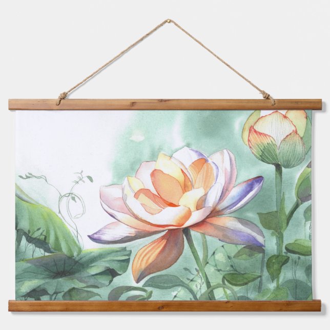 Watercolor Lotus Hanging Tapestry (Front)