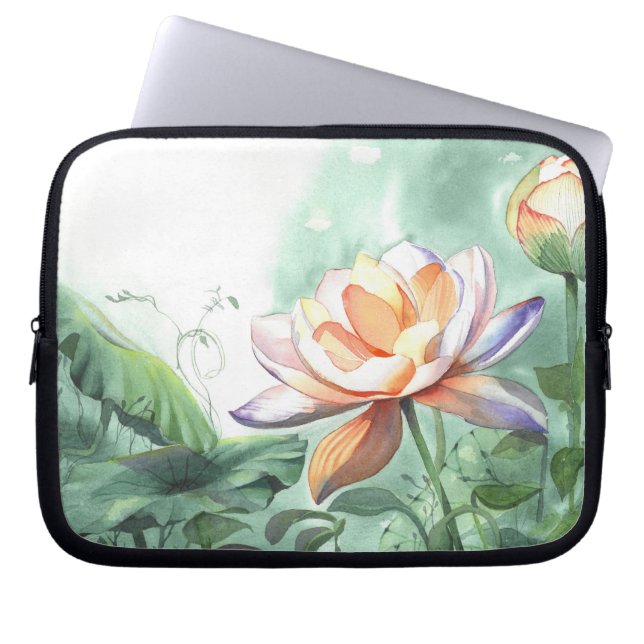 Watercolor Lotus Laptop Sleeve (Front)