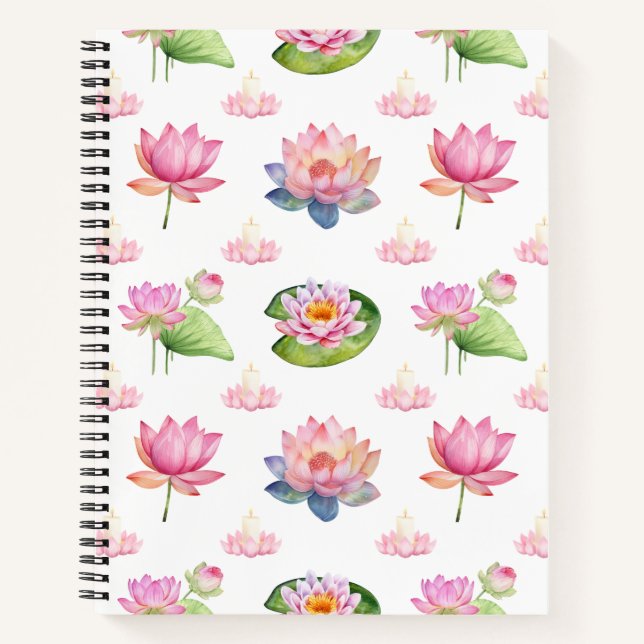 Watercolor Lotus Seamless Pattern Notebook (Front)