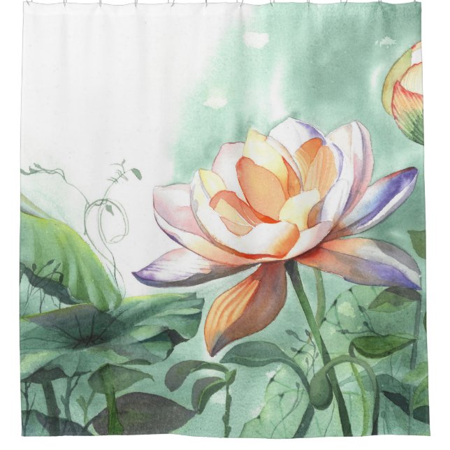 Watercolor Lotus Shower Curtain (Front)