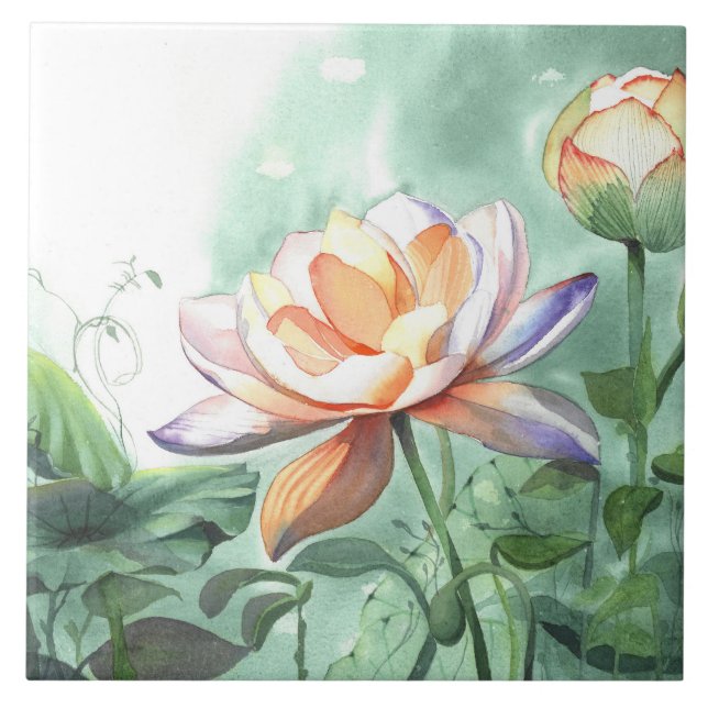 Watercolor Lotus Tile (Front)