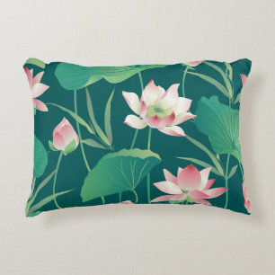 Watercolor lotus: vintage seamless flowers. decorative cushion
