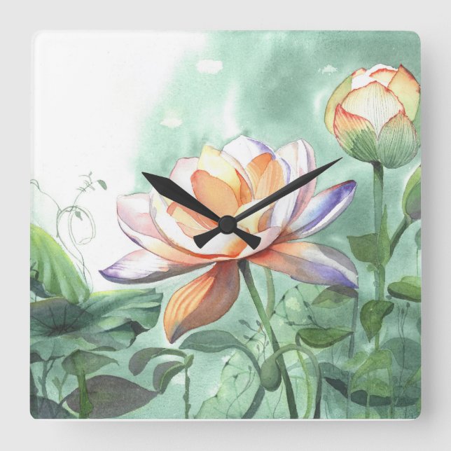 Watercolor Lotus Wall Clock (Front)