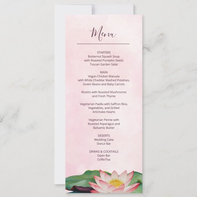 Watercolor Lotus Wedding Menu Card (Front)
