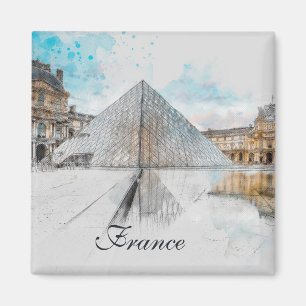 Watercolor Louvre Magnet – Paris France Travel 