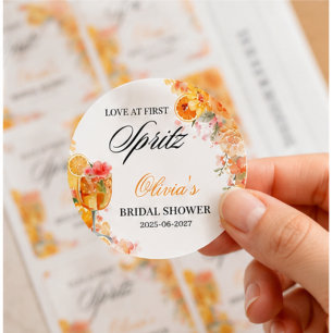 Watercolor Love at First Spritz Bridal Shower  Classic Round Sticker