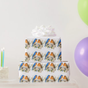 Watercolor Love Birds Floral Elegant Wedding Wrapping Paper