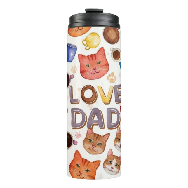 Watercolor "LOVE DAD" Cats & Coffee Seamless Patte Thermal Tumbler (Front)