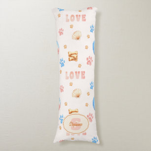 Watercolor "LOVE" Design with Dog Paw Prints Body Cushion