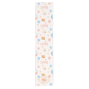 Watercolor "LOVE" Design with Dog Paw Prints Short Table Runner