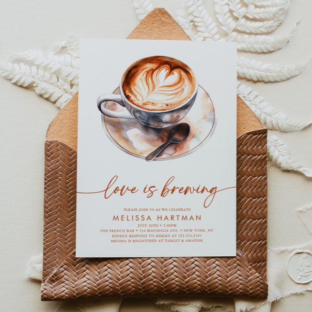 Watercolor Love Is Brewing Coffee Bridal Shower Invitation (Creator Uploaded)