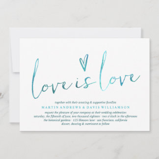 Watercolor Love is Love Gay Wedding Invitations