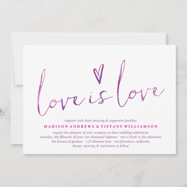 Watercolor Love is Love Gay Wedding Invitations (Front)