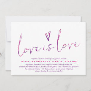 Watercolor Love is Love Gay Wedding Invitations