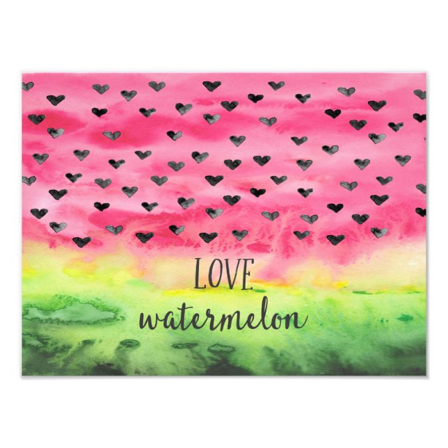 Watercolor Love Watermelon Hearts Photo Print (Front)