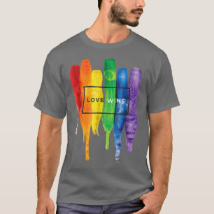 Watercolor Love Wins Rainbow Paint Typographic T-Shirt