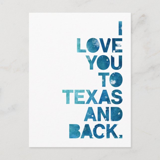 Watercolor Love You To Texas and Back Postcard (Front)