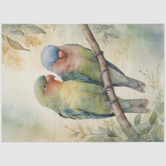 Watercolor Lovebirds Eucalyptus Tree Decoupage Tissue Paper (Front)