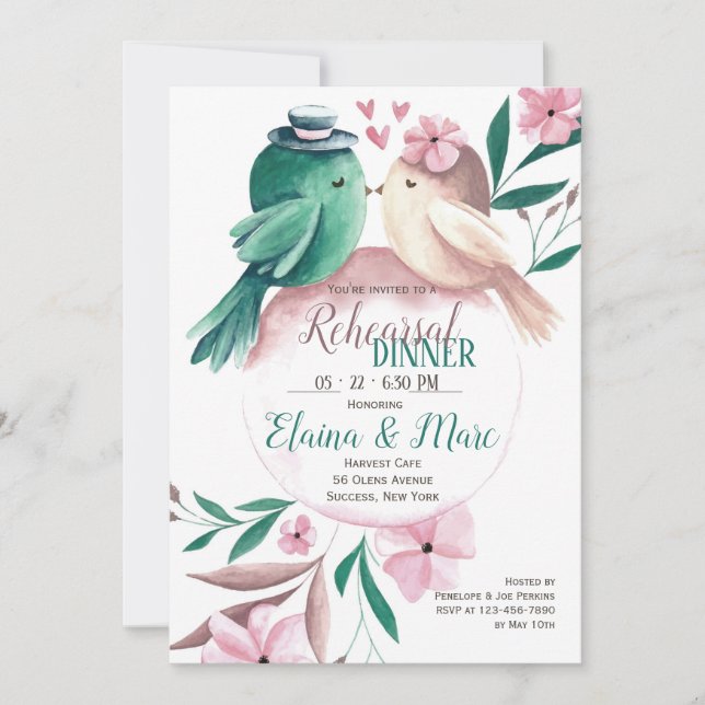 Watercolor Lovebirds Invitation (Front)