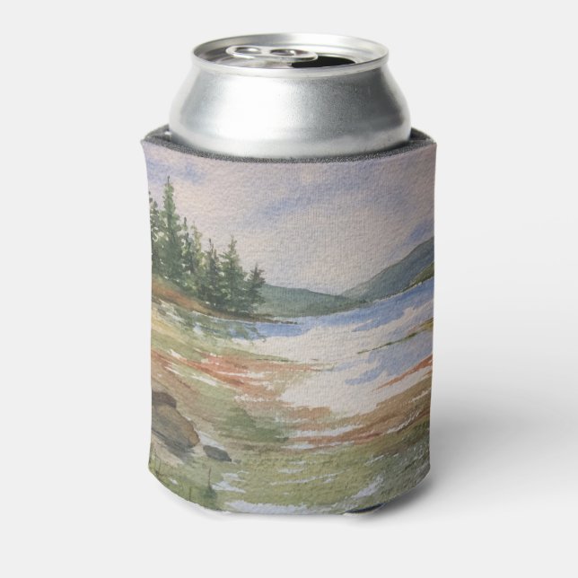 Watercolor Low Tide Ocean Coastline Can Cooler (Can Back)