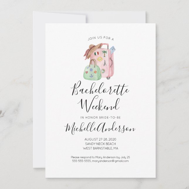 Watercolor Luggage Bachelorette Weekend Invitation (Front)