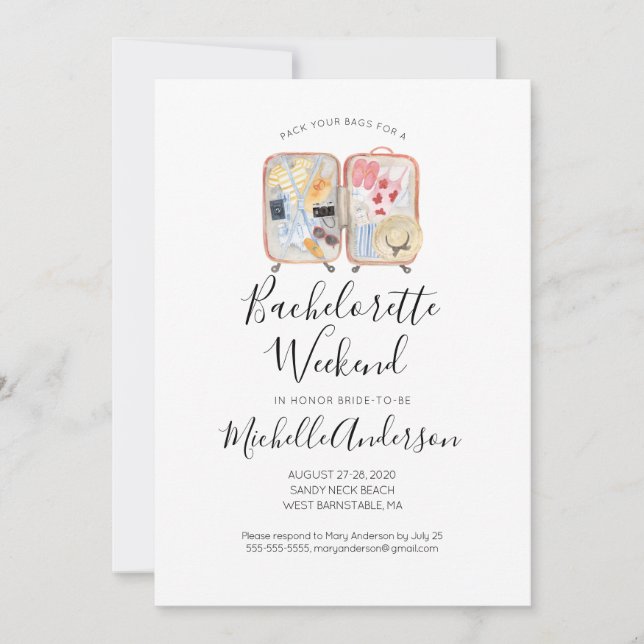 Watercolor Luggage Bachelorette Weekend Invitation (Front)