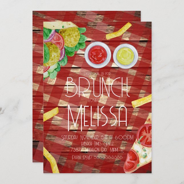 Watercolor Lunch Brunch Food Restaurant Party  Invitation (Front/Back)
