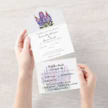 Watercolor Lupine and Mountain