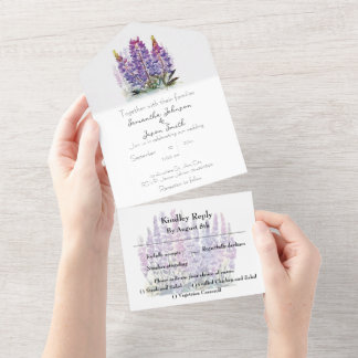 Watercolor Lupine and Mountain All In One Invitation