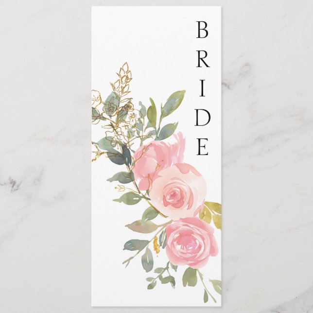 Watercolor Lush Blush Pink Floral Chair Sign Menu (Front)