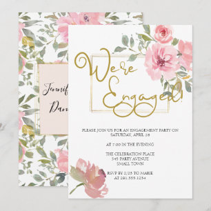 Watercolor Lush Blush Pink Floral Engagement Party Invitation